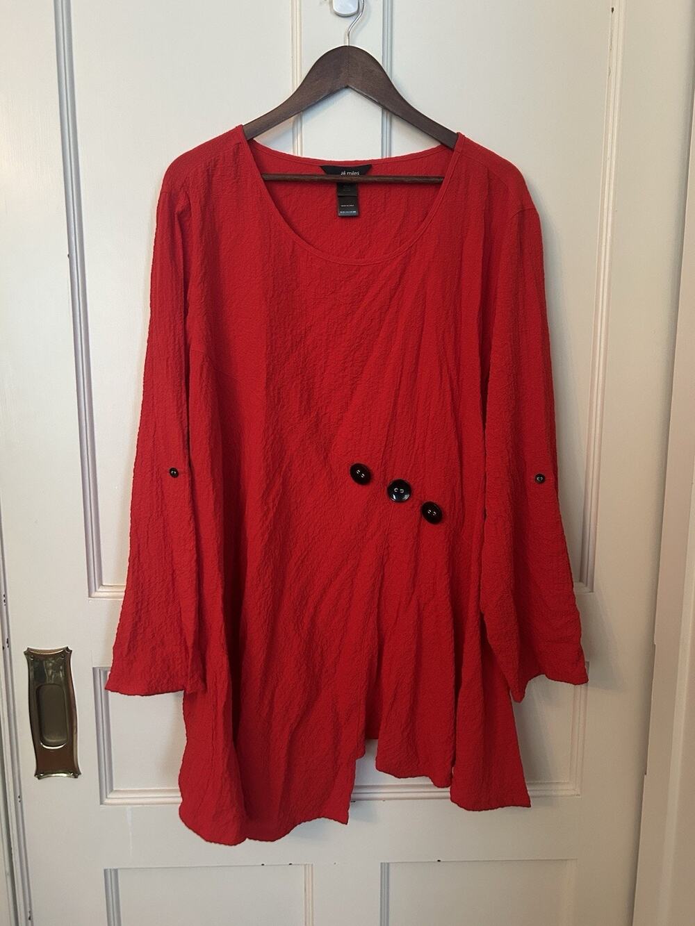 Ali Miles Crepe Artsy Tunic Blouse Womens Size 3X Red Bright Vibrant Colorful